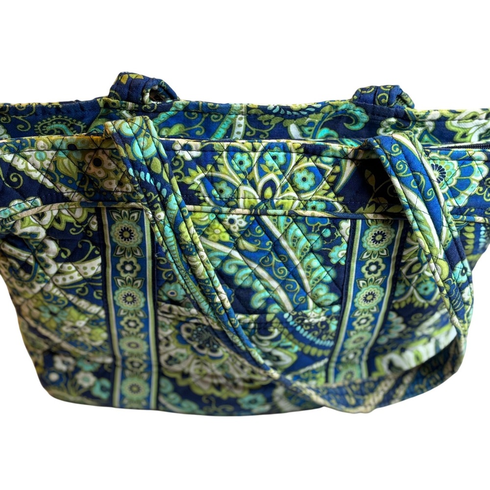 Vera Bradley Quilt Paisley‎ Zip Tote Bag Shoulder Bag Blue Green Floral Preowned